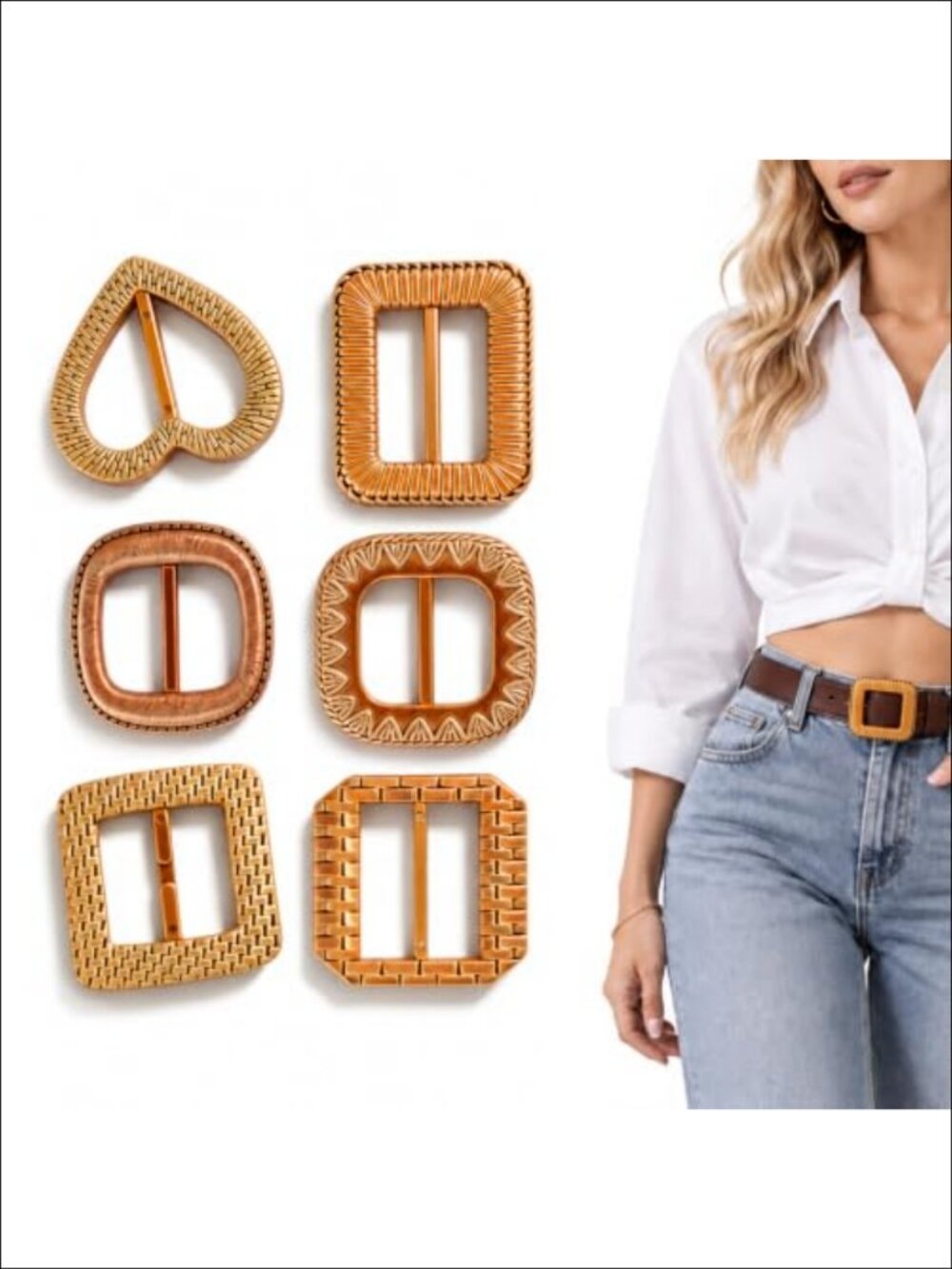 6PCS Scarf Clasp Set Retro Faux Woven Scarf Rings Waist Cinch Buckles Plastic